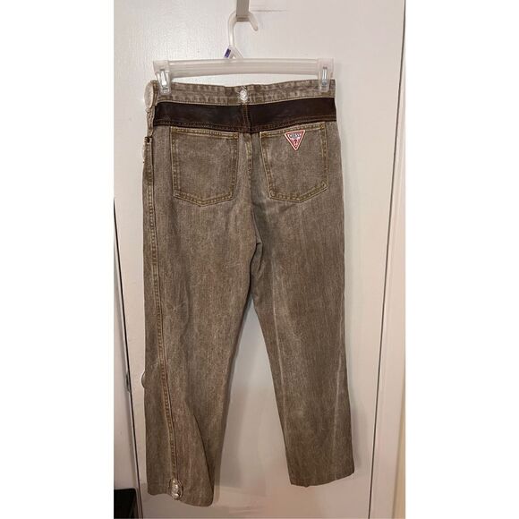 Guess Cameo Custom Made Jeans Brown tone with Leather Trim SZ 6 - Picture 7 of 16